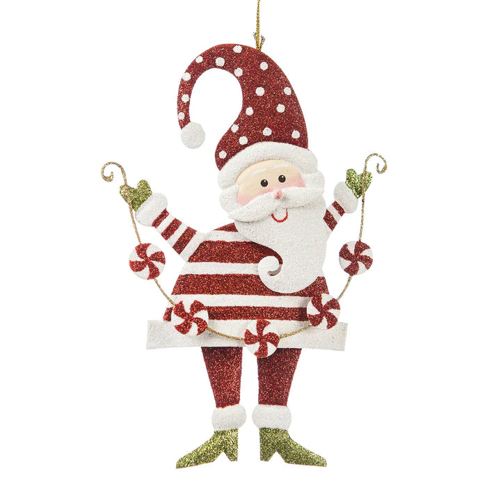DTHY 6.75" Flat Striped Santa with Garland Ornament