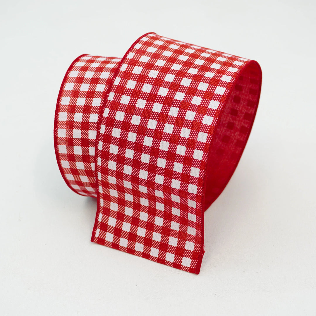 Farrisilk 2.5" x 10 YD Picnic Checks Wired Ribbon in Red/White