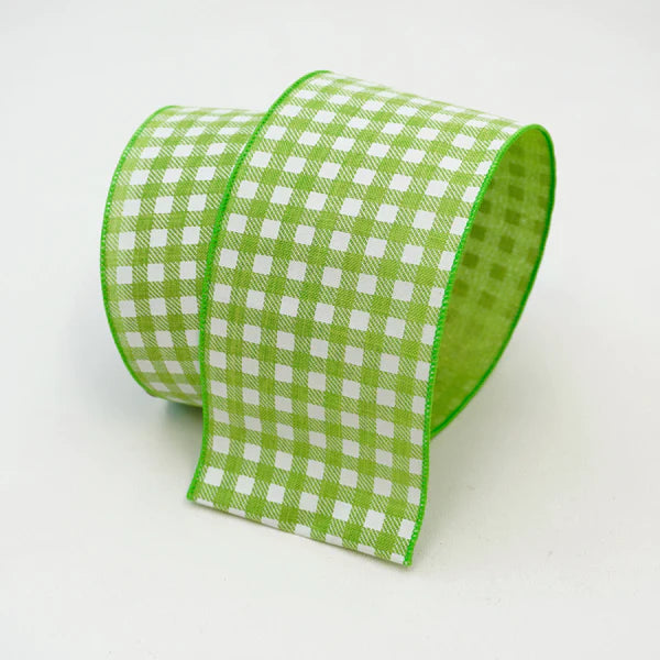 Farrisilk LUXURY 4" x 10 YD Picnic Checks in Lime Wired Ribbon