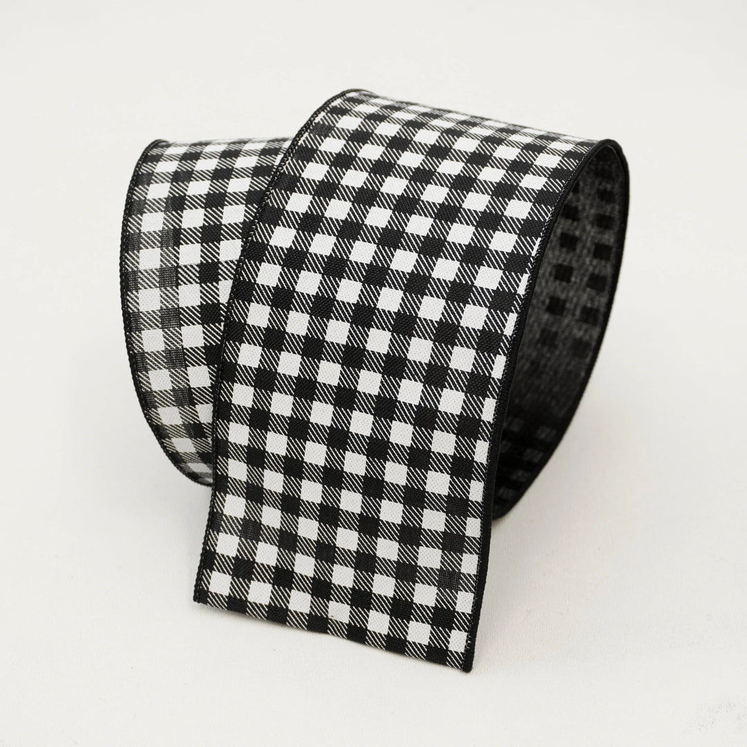 Farrisilk 2.5" x 10 YD Picnic Checks Wired Ribbon in Black/White