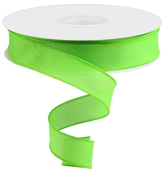 1.5 inch Wired Lime Green Double Faced Satin Ribbon - 5 Yards