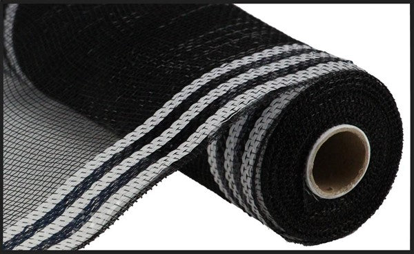 10.25" X 10 YD Border Stripe Metallic Mesh in Black/White