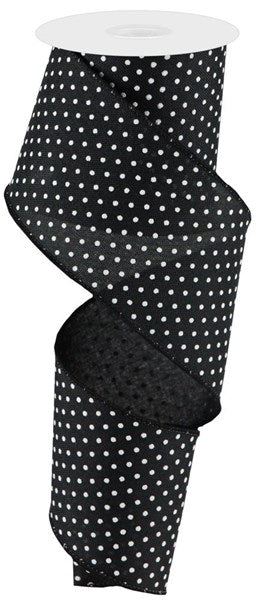 2.5" x 100 Feet Raised Swiss Dots Wired Ribbon in Black/White
