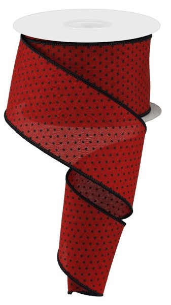 2.5" x 100 Feet Raised Swiss Dots Wired Ribbon in Red/Black