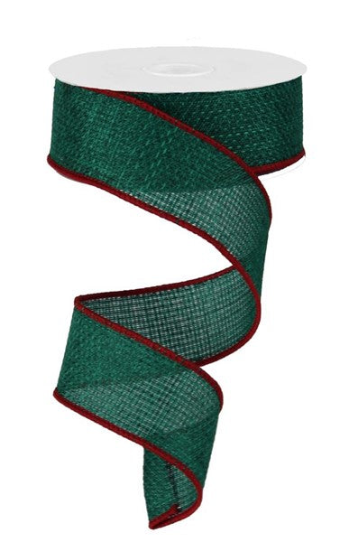 1.5" X 10 YD -  Royal Burlap Wired Ribbon in Emerald Green with Red Edge