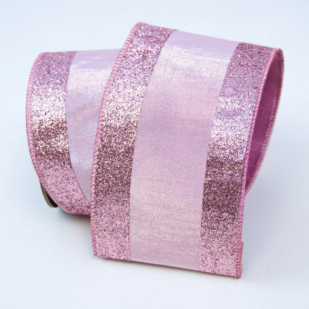 Farrisilk 4" x 10 YD Glitter Candy Wired Ribbon in Light Pink