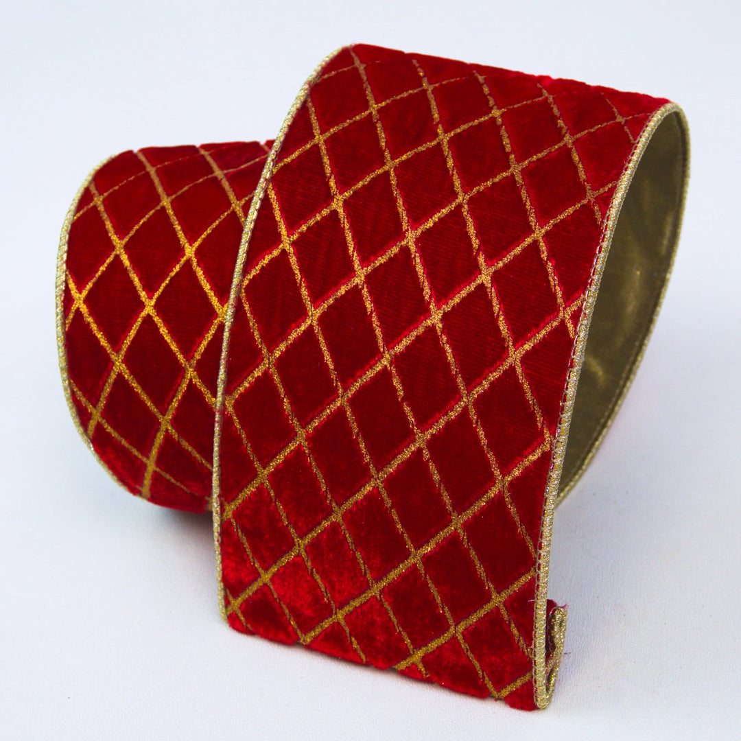 Farrisilk 4" x 10 YD Red Metallic Diamond Wired Ribbon