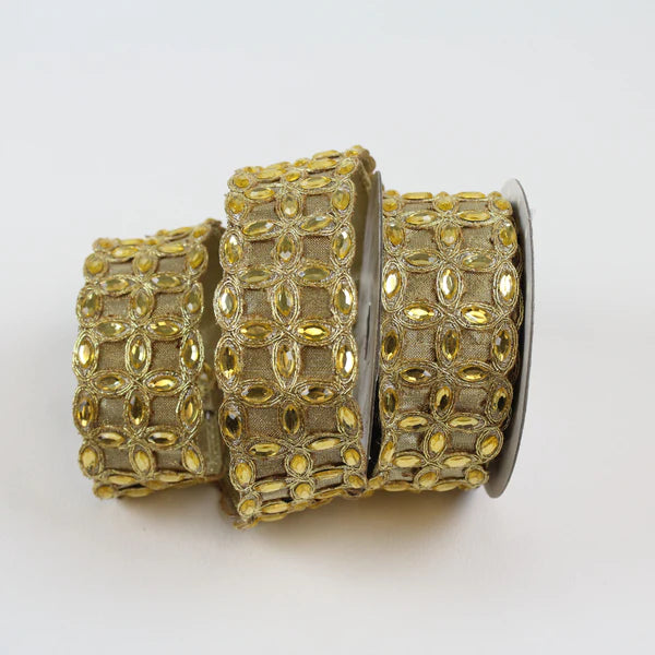Farrisilk 1.5 x 5 YD Jewels in Gold Wired Ribbon – DecoratorCrafts