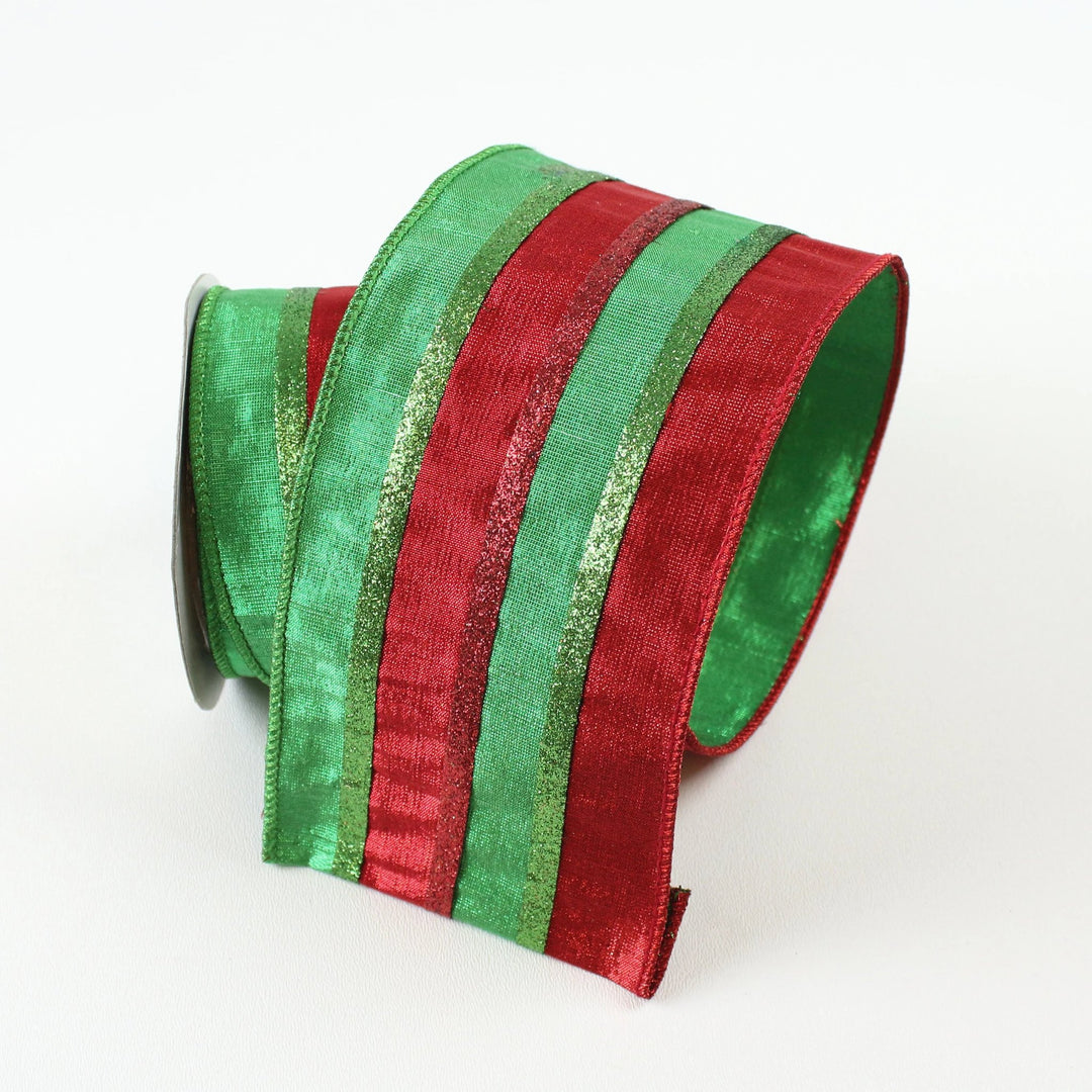Farrisilk LUXURY 4" x 10 YD Red & Green Stripes Wired Ribbon