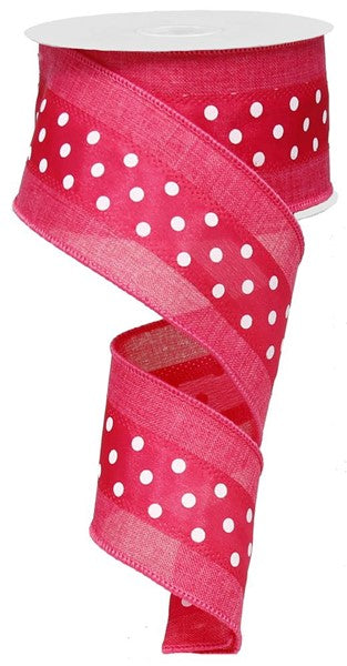 2.5" x 10 YD Polka Dot w/Royal Wired Ribbon in Hot Pink/White