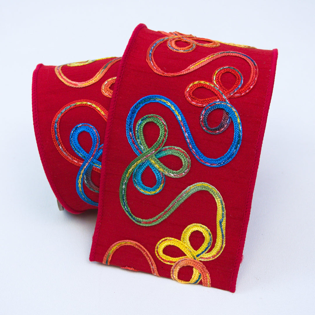 Farrisilk LUXURY 4" x 10 YD Red Whimsy Wired Ribbon