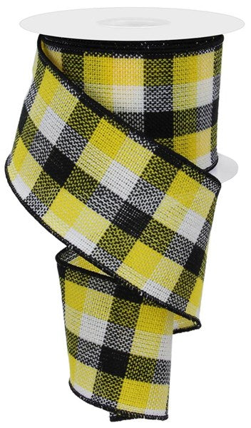 2.5" x 10 YD Woven Check Wired Ribbon in Black, White and Yellow