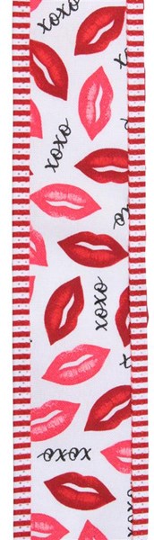 2.5" x 10 YD Lips XOXO/Thin Stripe Wired Ribbon in Red/Black/White/Pink