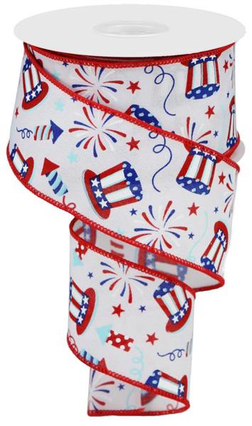 2.5" x 10 YD Uncle Sam  Fireworks Wired Ribbon in Blue, Red and White