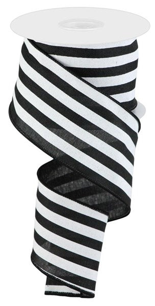 2.5" X 10YD Woven Vertical Stripe Wired Ribbon in Black/White