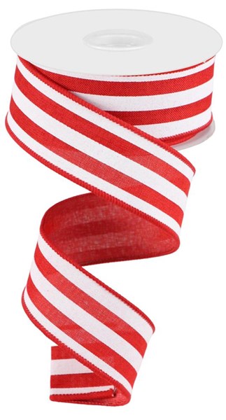 1.5" x 100 Feet Vertical Stripe in Red & White Wired Ribbon