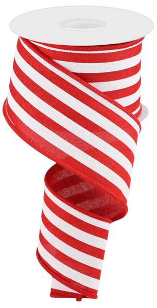2.5" x 100 Feet Vertical Stripe in Red & White Wired Ribbon