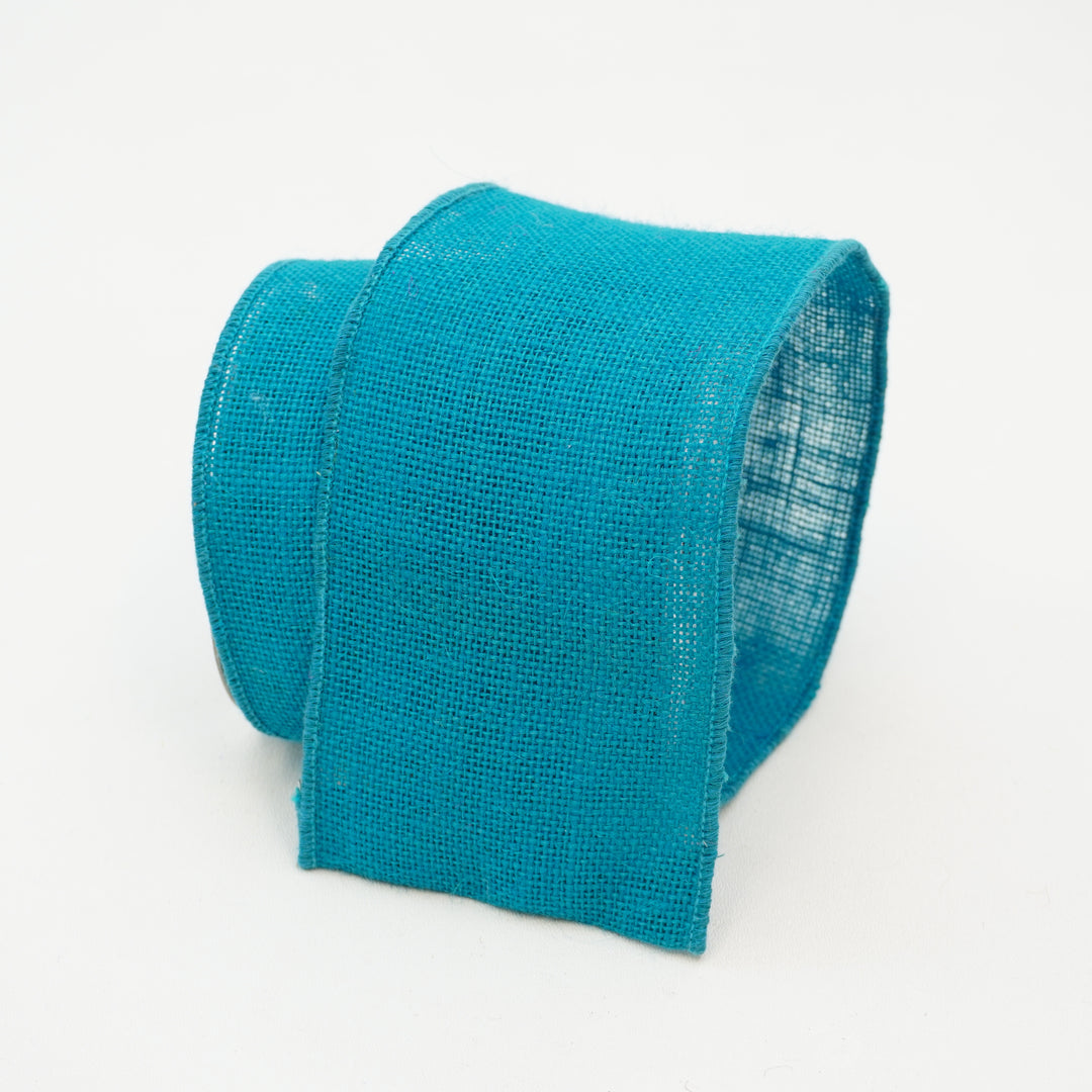 Farrisilk 4" x 10 YD Bright Burlap in Turquoise Wired Ribbon