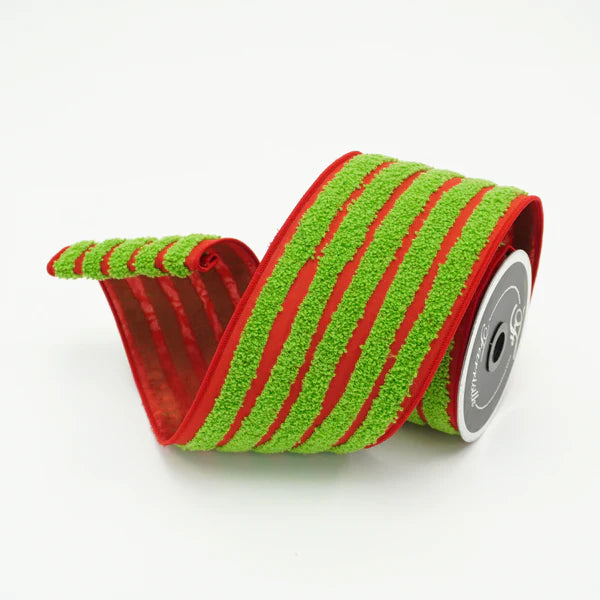 Farrisilk 4" x 10 YD Terry Stripes Wired Ribbon in Red/Lime