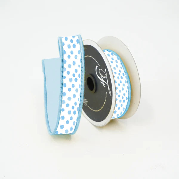 Farrisilk 1" x 10 YD Blue Impressionist Dots Wired Ribbon