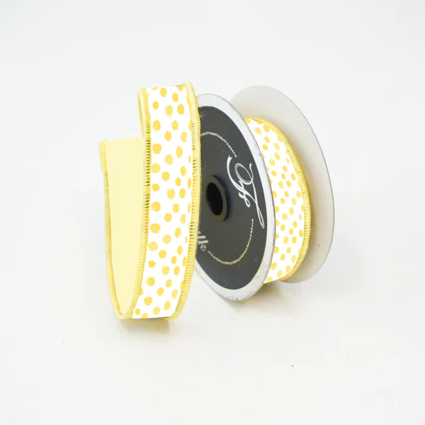 Farrisilk 1" x 10 YD Yellow Impressionist Dots Wired Ribbon