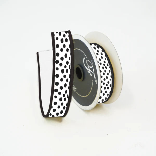 Farrisilk 1" x 10 YD Black and White Impressionist Dots Wired Ribbon