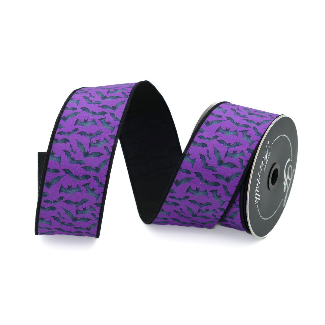 Farrisilk 2.5" x 10 YD Bats Wired Ribbon in Purple/Black