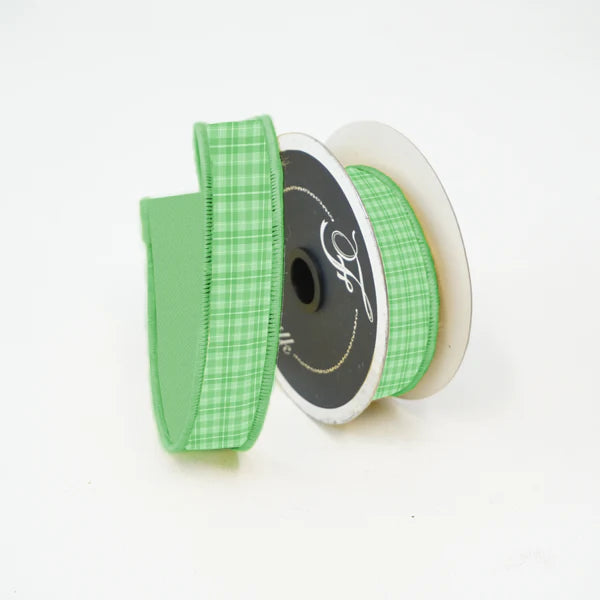 Farrisilk 1" x 10 YD Green Picnic Plaid Wired Ribbon