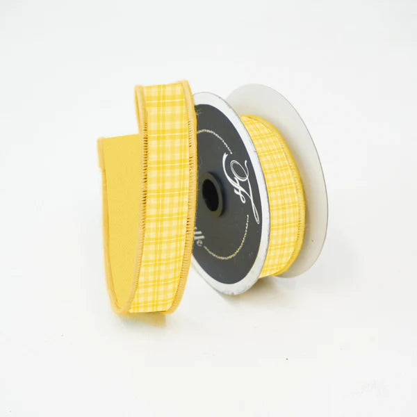 Farrisilk 1" x 10 YD Yellow Picnic Plaid Wired Ribbon