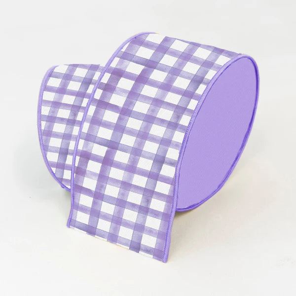 Farrisilk 4" x 10 YD Lavender Watercolor Gingham Wired Ribbon