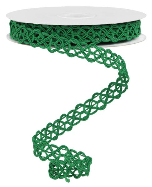 5/8" x 10 YD Open Weave Trim Wired Ribbon in Emerald Green