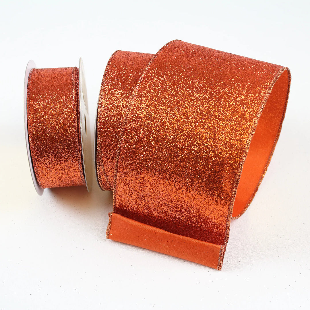 Farrisilk 1.5" x 10 YD Orange Diamond Dust Glittered Wired Ribbon