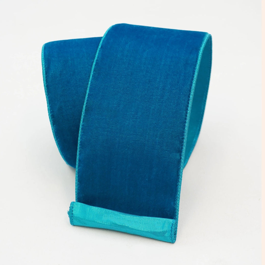 Farrisilk 4" x 10 YD Turquoise Velvet Luster Wired Ribbon