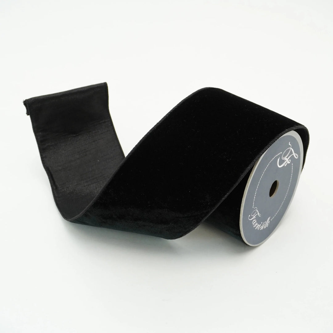 Farrisilk 4" x 10 YD Black Velvet Luster Wired Ribbon