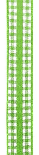 1.5" x 100 feet Lime Mini Gingham with Center Stripe and Vertical Stripe Back Wired Ribbon