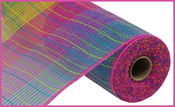 10.25" X 10 YD Faux Jute/PP Wide Check Mesh in Hot Pink/Green/Yellow/Purple/Turquoise