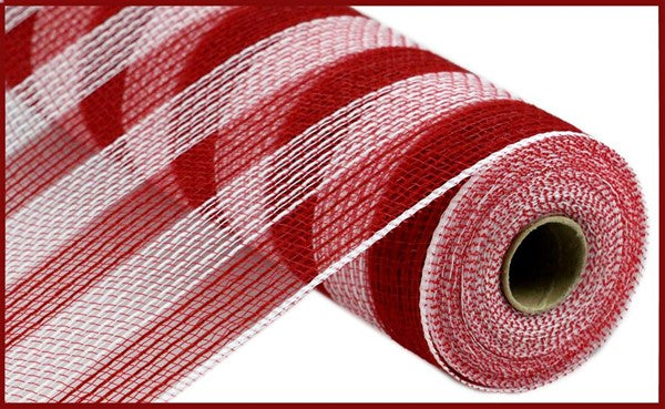 10.25" X 10 YD Faux Jute/PP Small Stripe Mesh in Red/White