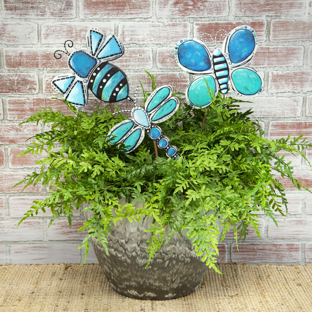 Round Top Collection 7" Metal Turquoise Bugs - set of 3