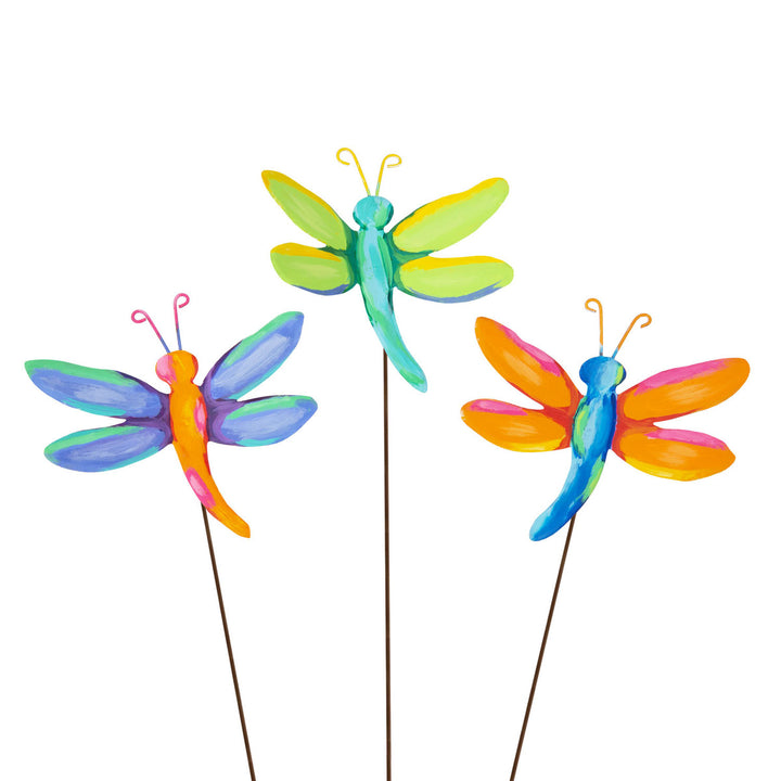 Round Top Collection 6" Metal Colorful Dragonflies - set of 3
