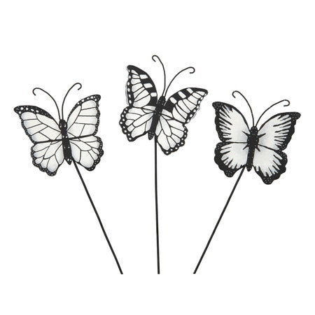 Round Top Collection 6" Metal Monochromatic Butterflies - set of 3