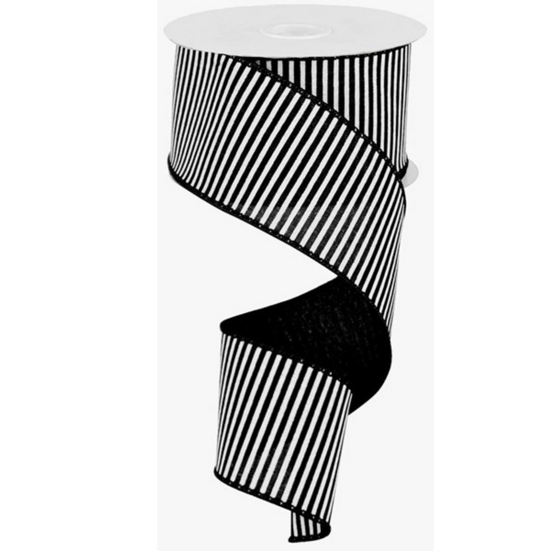 2.5 X 10YD HORIZONTAL STRIPES/ROYAL Wired Ribbon - Black/White –  DecoratorCrafts