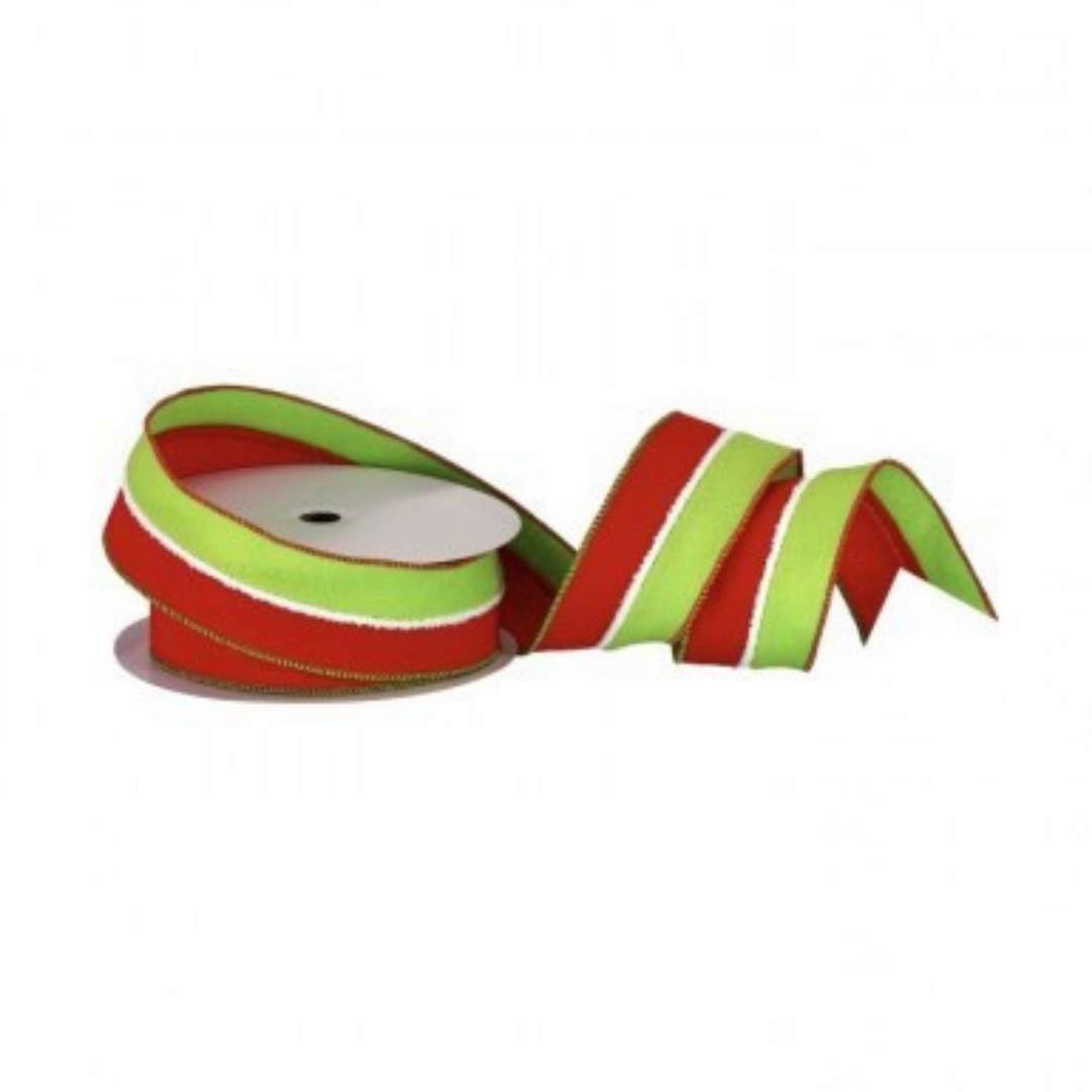 Regency LUXURY 2.5" x 10 YD Fur Stripe Felt Wired Ribbon - Red/Green/White