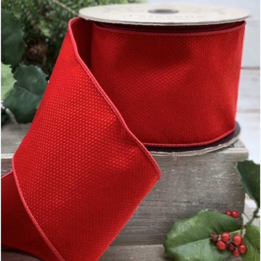 d. stevens 2.5" x 10 YD Red Velvet Dots with Dupion Back Wired Ribbon