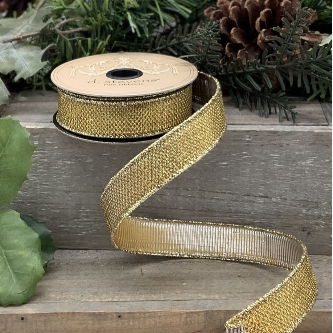 Red/Gold Christmas Tree Patterned Wired Ribbon, 2 x 25 yard
