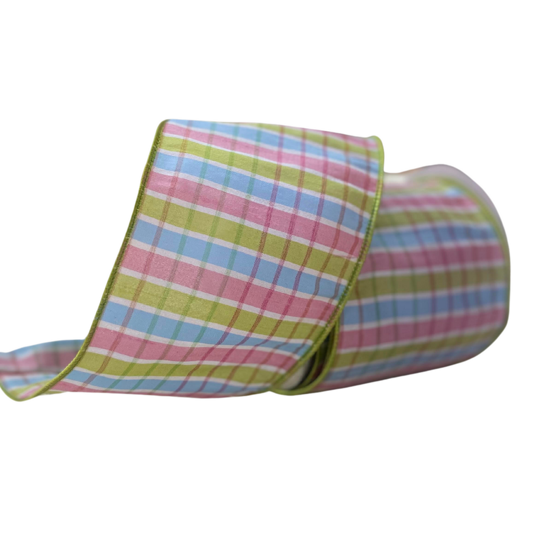 Farrisilk 4" x 10 YD Pastel Plaid in Lime/Pink/Blue