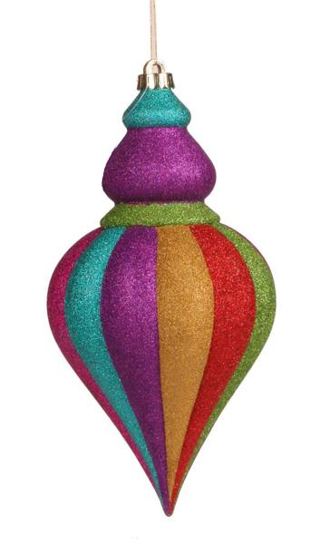 12" Finial Ornament in Multi Color Laser Glitter