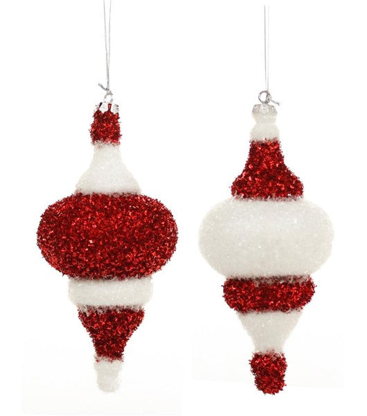 8" Glitter Finials in Red/White - Set include one of each style