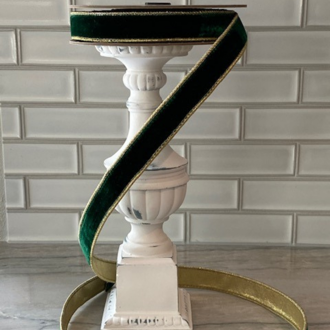 d. stevens 1" x 10 YD Emerald Green Lush Velvet Wired Ribbon with Light Gold back