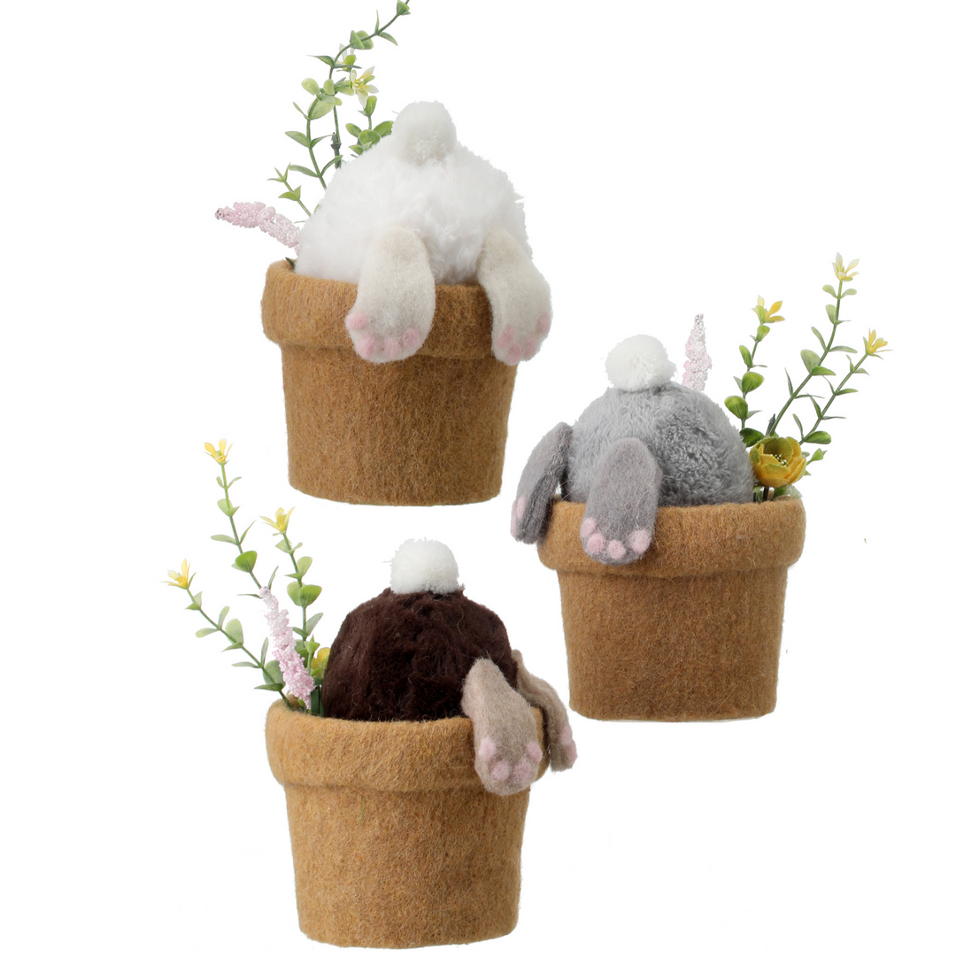 Regency 6.5" Polyfur Bunny Butt in Wool Pot - Set of 3