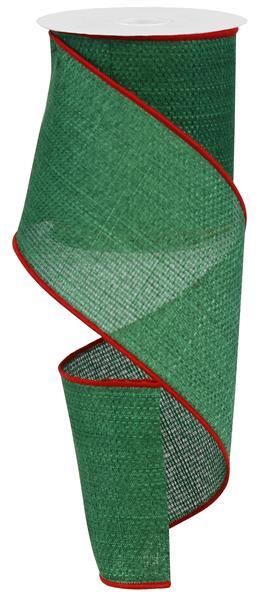 4"X10Yd Cross Royal Burlap- Emerald Green/Red Wired Ribbon